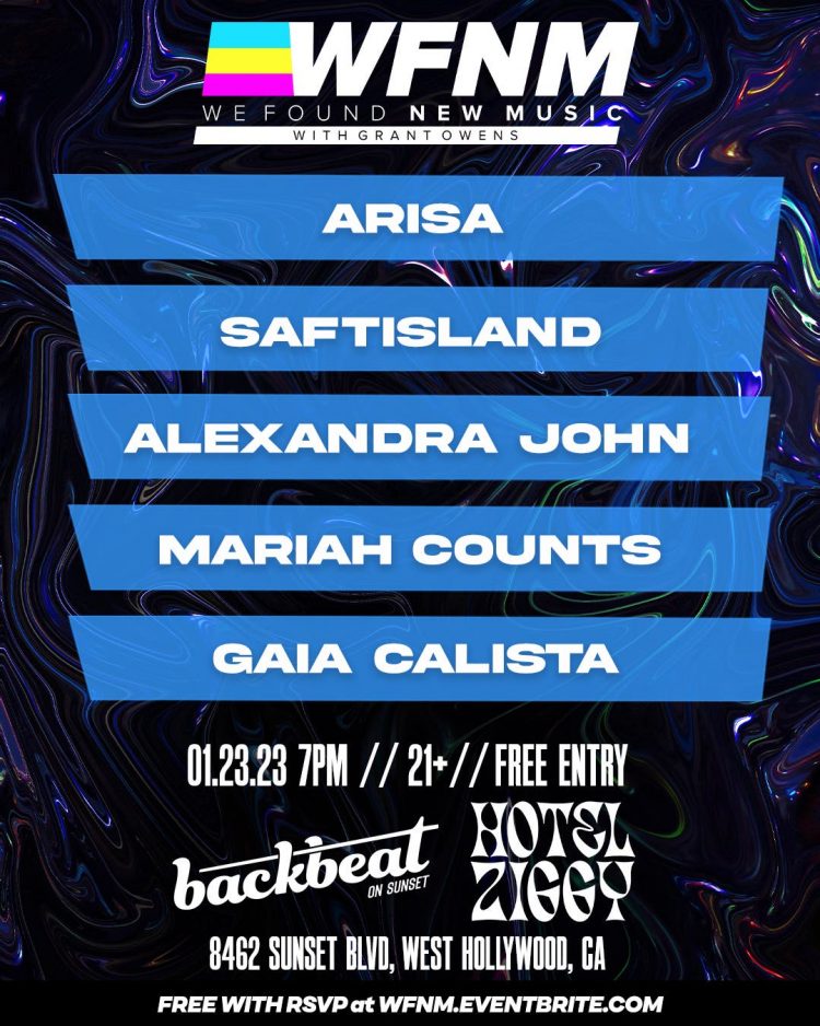 Jan 23 | Hotel Ziggy Presents: We Found New Music with Arisa, Saftisland, Alexandra John, Mariah Counts, Gaia