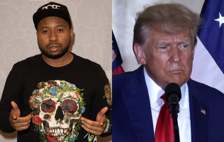 Akademiks takes a photo with Donald Trump at UFC fight