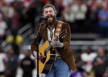 Post Malone Brings Out His Guitar for Stirring  ‘America the Beautiful’ Performance at the 2024 Super Bowl